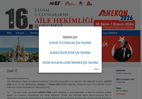 16. Ulusal 3. Uluslararası Aile Hekimliği Kongresi - Ahekon 2026