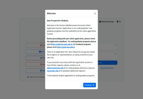 EMU Online Application - Sign In