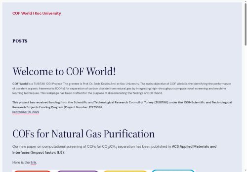 COF World I Koc University – A TUBITAK 1001 Project