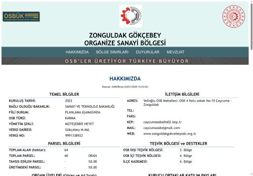 ZONGULDAK GÖKÇEBEY OSB Web Sayfası