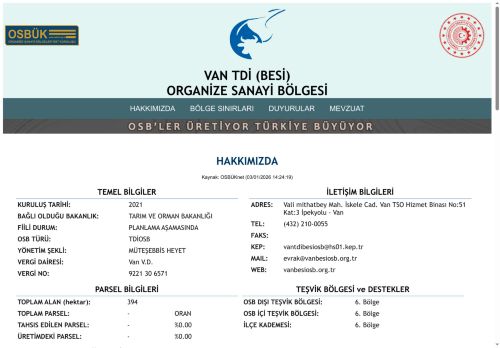 VAN TDİ (BESİ) OSB Web Sayfası