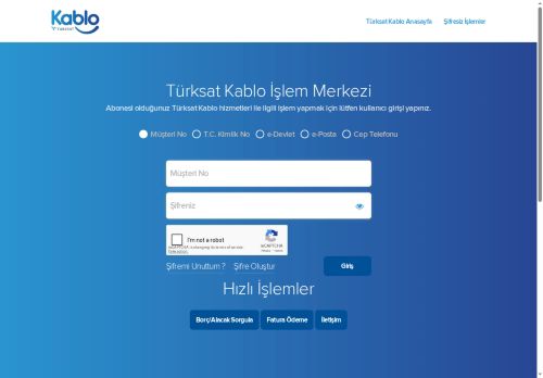 Türksat Kablo Online İşlemler Sayfasına Hoş Geldiniz
