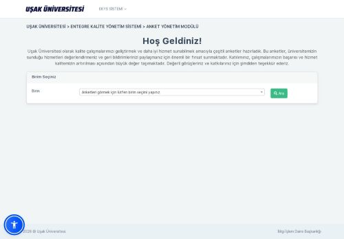 UŞAK ÜNİVERSİTESİ Entegre Kalite Yönetim Sistemi (EKYS)