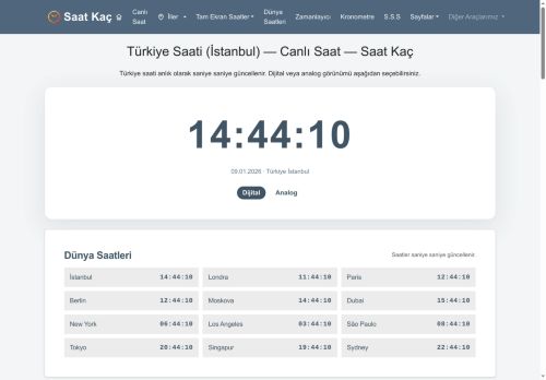 Saat Kaç? | Canlı Saat (Doğru Türkiye Saati) | Dijital & Analog