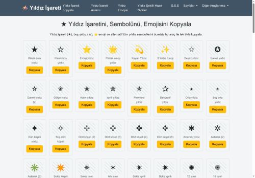Yıldız İşareti ★ Kopyala | ⭐ Yıldız Sembolleri ve Emojileri