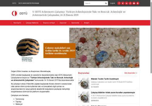V. ODTÜ Arkeometri Çalıştayı: Türkiye Arkeolojisinde Takı ve Boncuk: Arkeolojik ve Arkeometrik Çalışmalar, 14-16 Kasım 2019