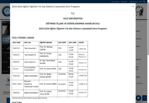 Eğitimde Ölçme Ve Değerlendirme Ana Bilim Dalı | Eğitim Bilimleri Bölümü | Gazi Eğitim Fakültesi | Gazi Üniversitesi | Gazili Olmak Ayrıcalıktır