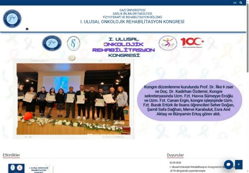 I. Ulusal Onkolojik Rehabilitasyon Kongresi | Fizyoterapi Ve Rehabilitasyon Bölümü | Sağlık Bilimleri Fakültesi | Gazi Üniversitesi | Gazili Olmak Ayrıcalıktır
