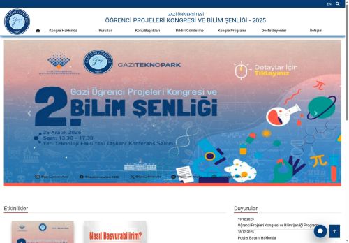 2025 | Gazi Üniversitesi - Bildiri Gönderme | Öğrenci Projeleri Kongresi Ve Bilim Şenliği