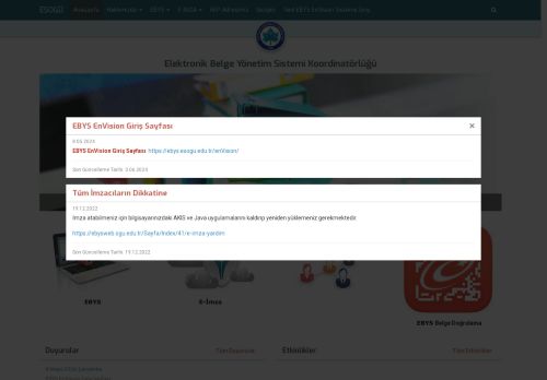 Elektronik Belge Yönetim Sistemi Koordinatörlüğü | Eskişehir Osmangazi Üniversitesi - EBYS Giriş