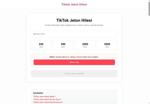 Ücretsiz ve Şifresiz [2026] - Tiktok Jeton Hilesi