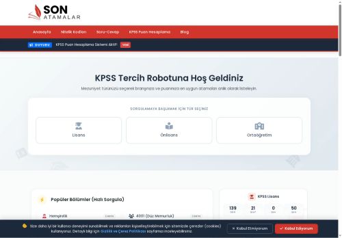 KPSS Tercih Robotu ve Güncel Atama Puanları | SonAtamalar.com