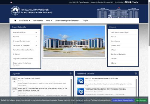 Strateji Geliştirme Daire Başkanlığı - Kırklareli Üniversitesi Stratejik Plan - KLU