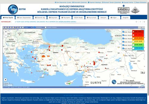 B.U. KRDAE BDTİM Son Depremler