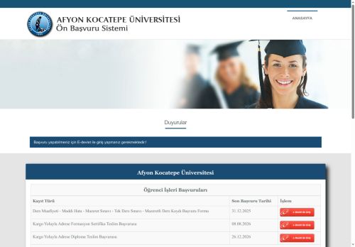 Afyon Kocatepe Üniversitesi Ön Başvuru Sistemi