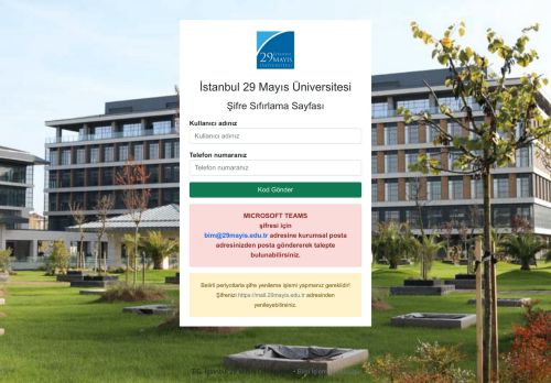 İstanbul 29 Mayıs Üniversitesi - Şifre Sıfırlama Sayfası