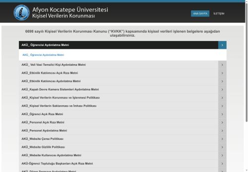 Kişisel Verilerin Korunması AFYON KOCATEPE ÜNİVERSİTESİ