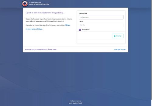 Afyonkarahisar Sağlık Bilimleri Üniversitesi - Sisteme Giriş 