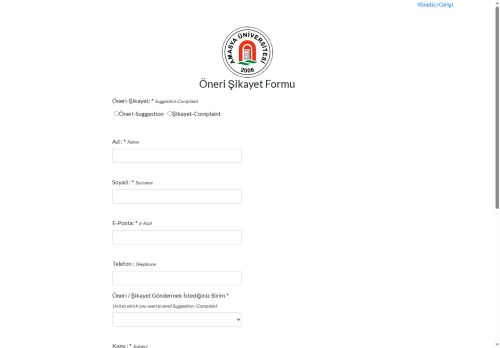 Amasya Üniversitesi -Öneri-Şikayet Formu