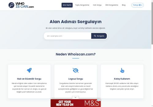 Ücretsiz WHOIS ve Alan Adı Sorgulama - Whoiscan.com