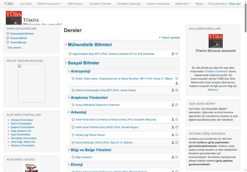 TÜBA Açık Ders Malzemeleri Portalı