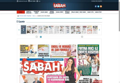 Bugünkü Sabah Gazetesi Manşeti - Sabah - E-Gazete