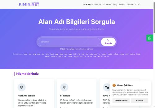Domain Lookup - Ana Sayfa | IP & Domain Whois | Ücretsiz Whois Aracı - Domain Sorgula - Alan Adı Sorgula - IP Adresi Sorgula