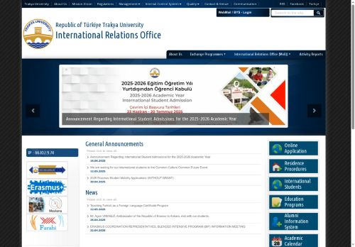 International Relations Office | Republic of Türkiye Trakya University
