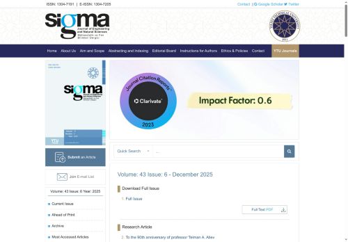 Volume: 43 Issue: 6 Year: 2025 Sigma Journal of Engineering and Natural Sciences