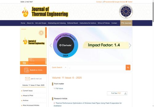 Volume: 11 Issue: 6 Year: 2025 Journal of Thermal Engineering