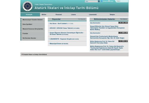 YTÜ Atatürk İlkeleri ve İnkılap Tarihi Bölümü