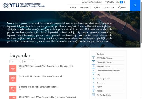 Anasayfa | YTÜ Moleküler Biyoloji ve Genetik Bölümü