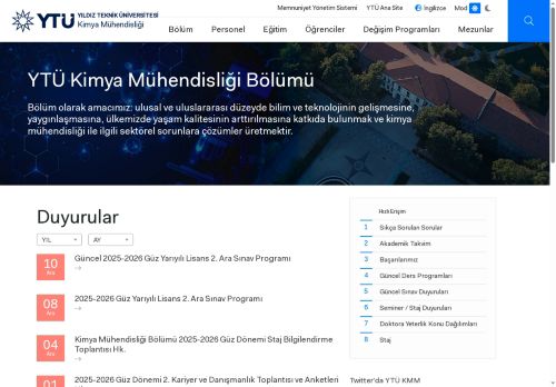 Anasayfa | YTÜ Kimya Mühendisliği Bölümü