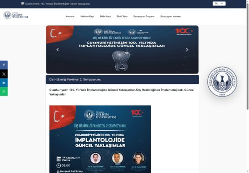 Diş Hekimliği Fakültesi 2. Sempozyumu - İGÜ - Cumhuriyetin 100. Yılı'nda İmplantolojide Güncel Yaklaşımlar