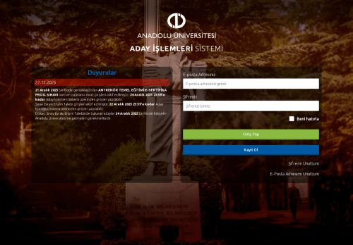 Anadolu Üniversitesi | Aday İşlemleri Sistemi