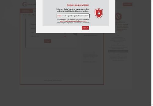 Golden Global - GGI Bank İnternet Bankacılığı Giriş Ekranı