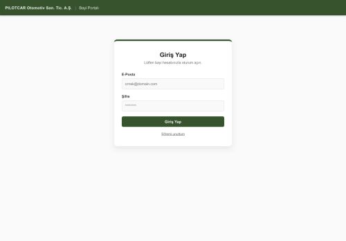 Giriş - Pilotcar Bayi Portalı