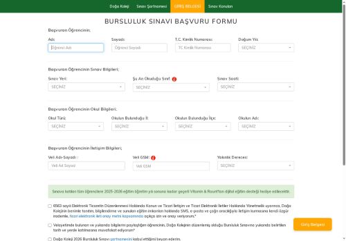 Doğa Koleji Bursluluk Sınavı | 10-11 OCAK 2026 | Başvuru Formu