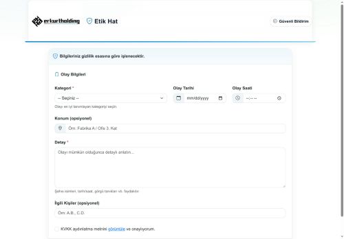 Erkurt Holding Etik Hat Bildirim Formu
