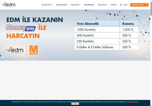 EDM, E-Fatura, E-Defter, E-Arşiv Fatura, E-SMM, Kep, E-İmzaa, E-Döviz