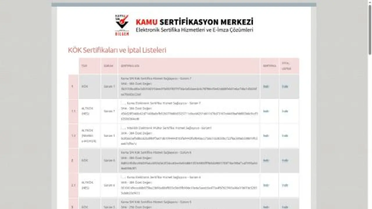 Kök ve Alt Kök Sertifikaları - Kamu SM