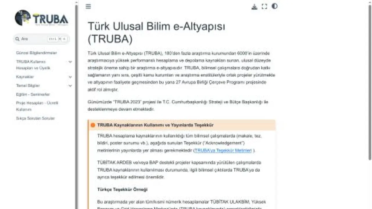 Türk Ulusal Bilim e-Altyapısı (TRUBA) — TRUBA Kullanıcı Dokümanları