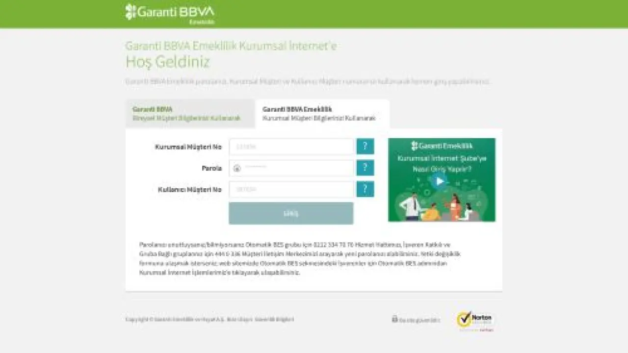 Garanti BBVA Emeklilik Kurumsal İnternet Şubesi