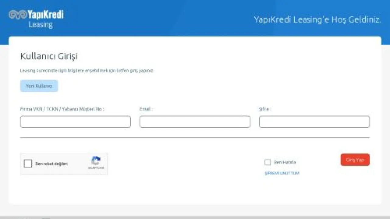 Kullanıcı Girişi | Yapı Kredi Leasing
